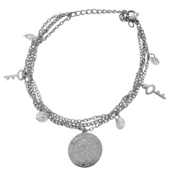 PULSERA 17.5+5CM REGULABLE 2 CADENAS SAN BENITO LLAVES Y CUBIC ZIRCON ACERO