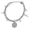 PULSERA 17.5+5CM REGULABLE 2 CADENAS SAN BENITO LLAVES Y CUBIC ZIRCON ACERO