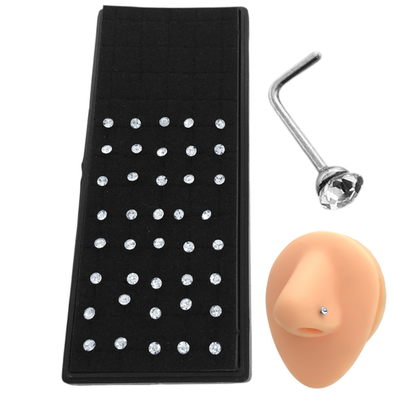 BLISTER x40 PERNO CURVO NARIZ 3MM C/ STRASS CRISTAL NOSTRIL PIERCING