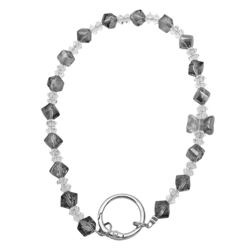 PHONE STRAP CORREA PULSERA PARA CELULAR O LLAVERO MOÑO FUME Y CRISTAL