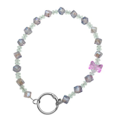 PHONE STRAP CORREA PULSERA PARA CELULAR O LLAVERO MOÑO ROSA Y CRISTAL