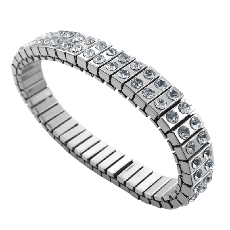PULSERA ITALIANA C/ DOBLE LINEA DE CUBIC 10.5MM ACERO QUIRURGICO PULSERA
