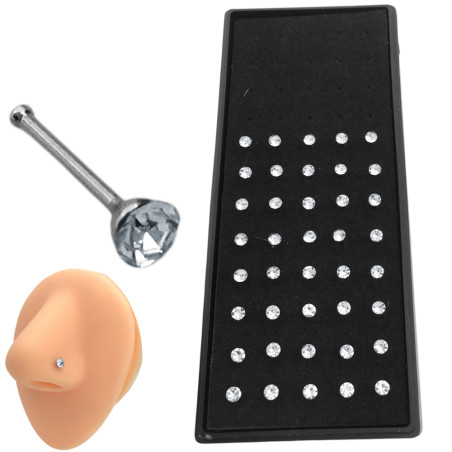 BLISTER 3.3MM x40 PERNO RECTO C/ STRASS CRISTAL NOSTRIL PIERCING