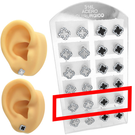 2 PARES TREBOL DOS COLORES C/ STRASS AROS