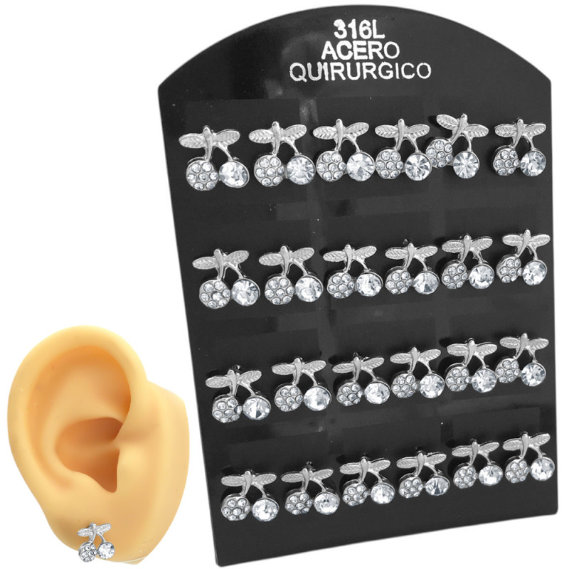 BLISTER X12 PARES CEREZAS DE CUBIC Y STRASS AROS