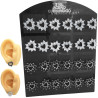 BLISTER X12 PARES CENTRO CORAZON CALADO Y CONTORNO STRASS CRISTAL Y NEGRO AROS