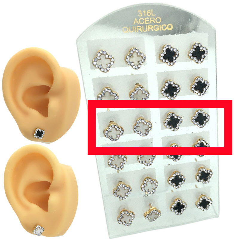 DORADO 2 PARES TREBOL DOS COLORES C/ STRASS AROS