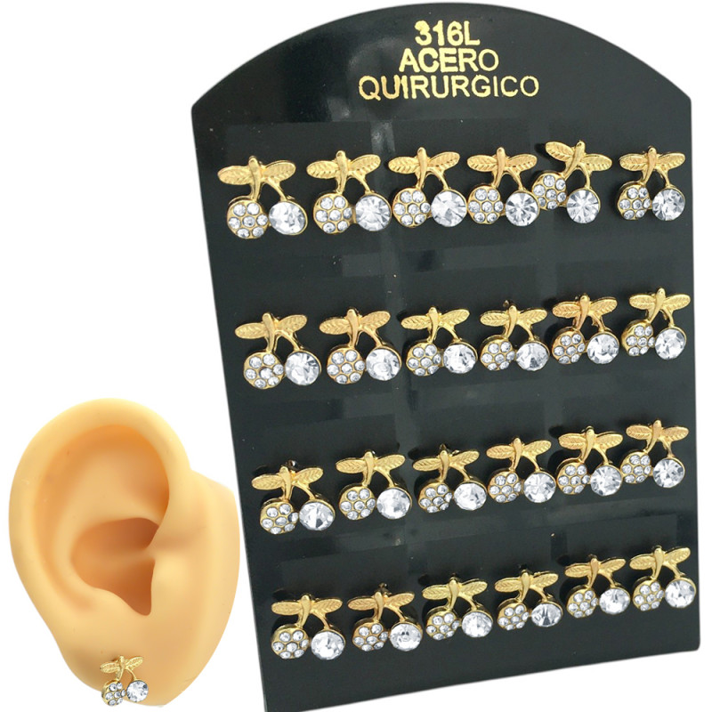 DORADO BLISTER X12 PARES CEREZAS DE CUBIC Y STRASS AROS