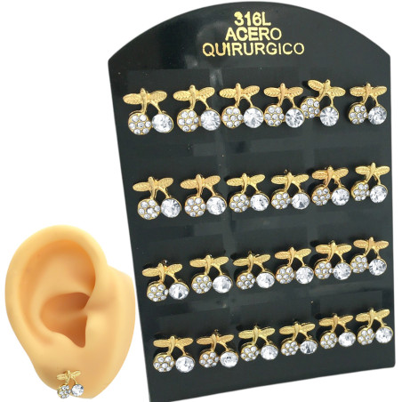 DORADO BLISTER X12 PARES CEREZAS DE CUBIC Y STRASS AROS