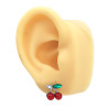 1 PAR CEREZAS 3D COLOR C/ HOJAS C/ STRASS VERDE ARO