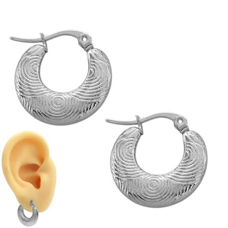 1 PAR 20MM C/ RELIEVE DE ONDAS TIPO CANASTITA ARGOLLAS CIERRE ITALIANO ARO