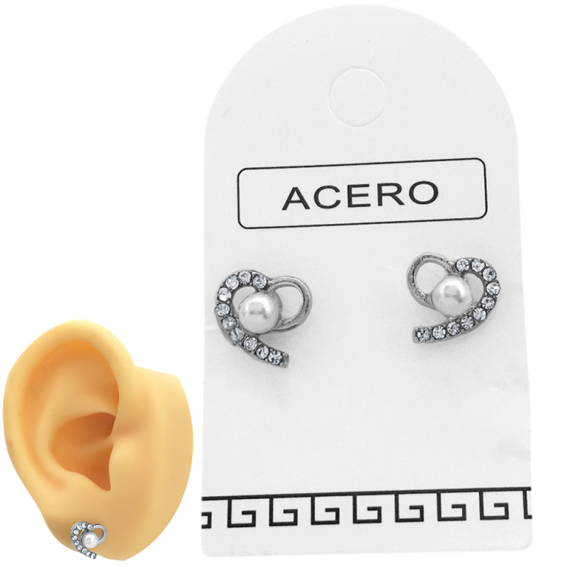 1 PAR PARES CORAZON CENTRO PERLA Y STRASS ARO