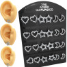 BLISTER x12 PARES CORAZON - ESTRELLA - LUNA CALADOS C/ STRASS ARO