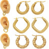 DORADO 3 PARES 17-18 Y 25MM FORMA Y RELIEVE ARGOLLAS CIERRE ITALIANO ARO