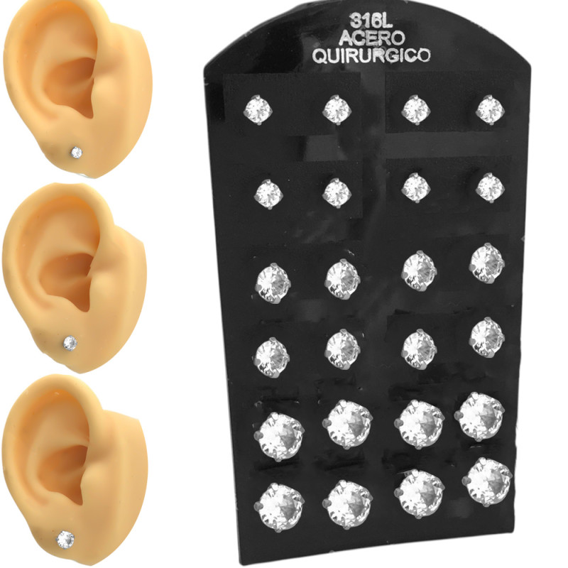 BLISTER X12 PARES SURTIDOS COPITA 3 - 4 - 5MM CUBIC ZIRCON AROS
