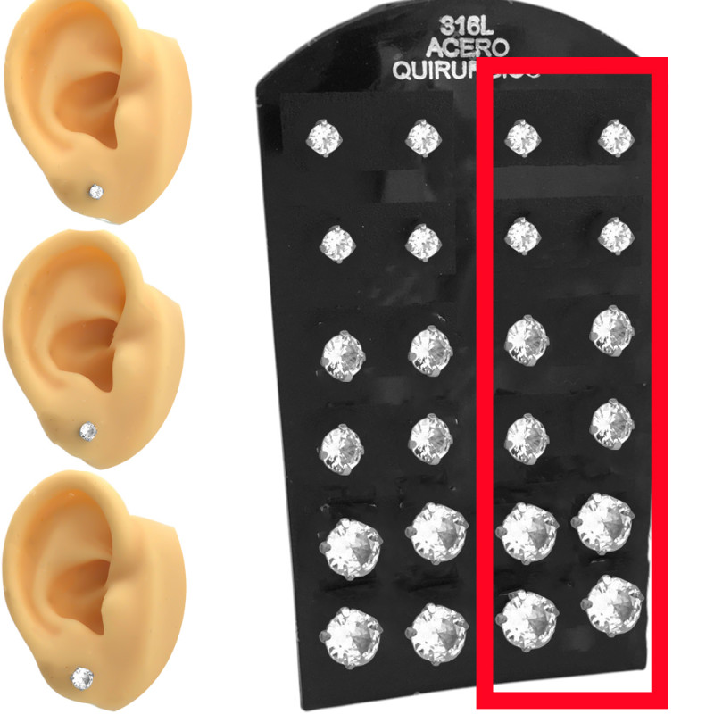 X6 PARES SURTIDOS COPITA 3 - 4 - 5MM CUBIC ZIRCON AROS
