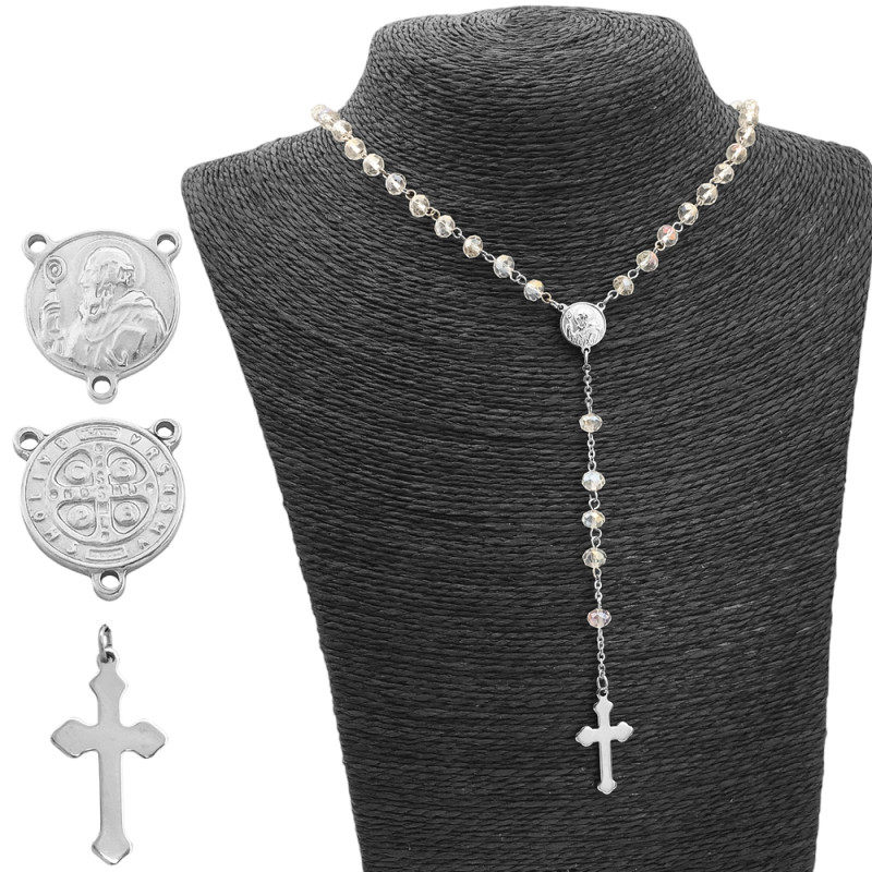 6MM CRISTAL AB TORNASOLADO CUENTAS FACETADAS ACERO QUIRURGICO ROSARIO