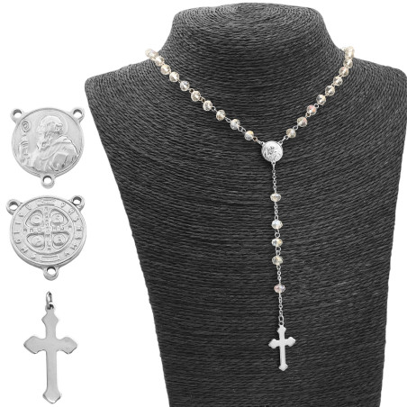 6MM CRISTAL AB TORNASOLADO CUENTAS FACETADAS ACERO QUIRURGICO ROSARIO