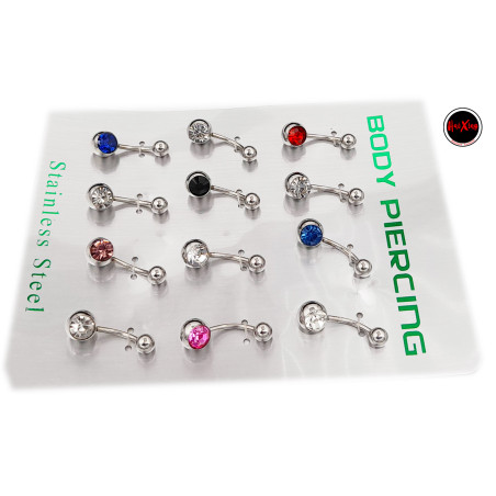 BLISTER x12 8/5MM SURTIDO OMBLIGO CURVO C/ STRASS GRANDE PIERCING