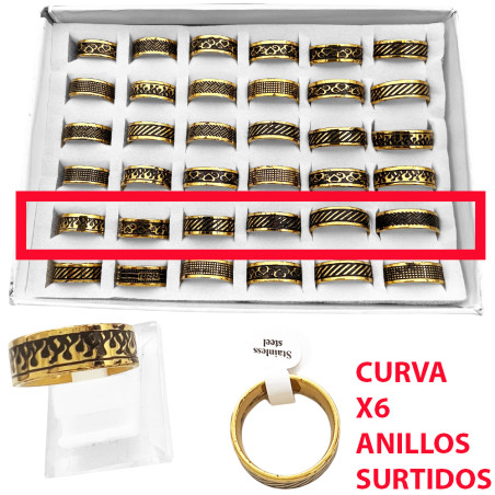 DORADO CURVA X6 ANILLOS DISEÑOS SURTIDOS 8MM ANCHO M:2035 ANILLO