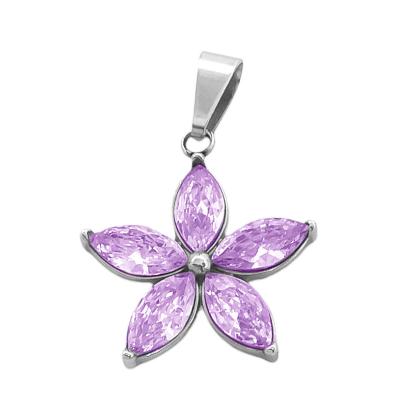 FLOR CINCO PETALOS VIOLETA CRISTAL FACETADO SOBRE BASE DIJE