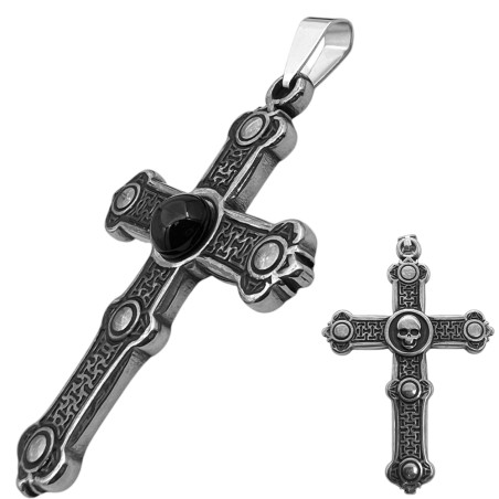 34*45MM CRUZ C/ RELIEVE Y CENTRO CALAVERA Y PERLA NEGRA DIJE