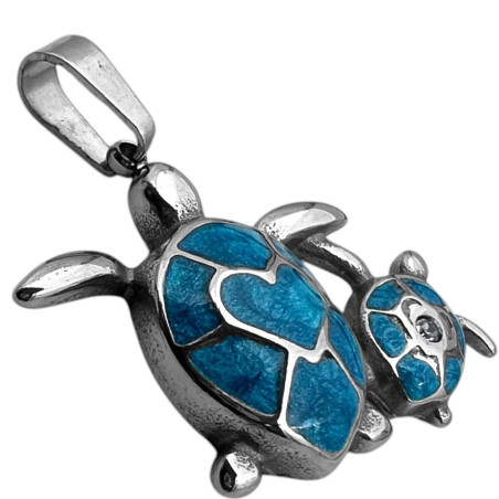 DOS TORTUGAS 3D AZULES C/ RELIEVE DIJE