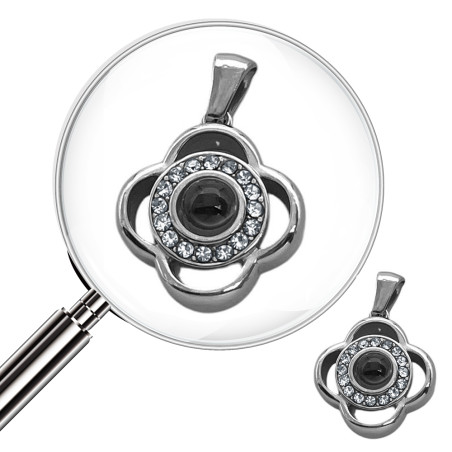FLOR TREBOL C/ SIMIL ONIX Y CIRCULO DE VARIOS STRASS DIJE