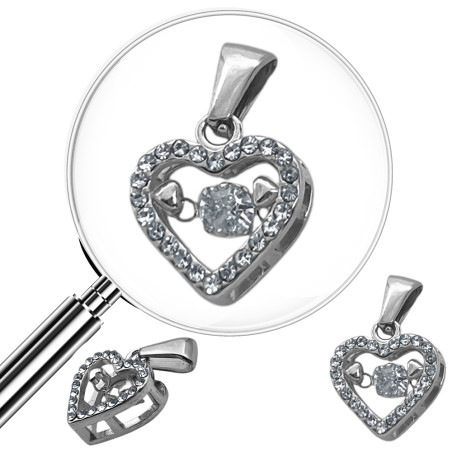 CORAZON PROFUNDO CENTRO MOVIL DE CUBIC Y CONTORNO DE STRASS DIJE