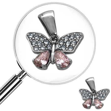 MARIPOSA CUBIC ROSAS Y LLUVIA DE STRASS CRISTAL DIJE