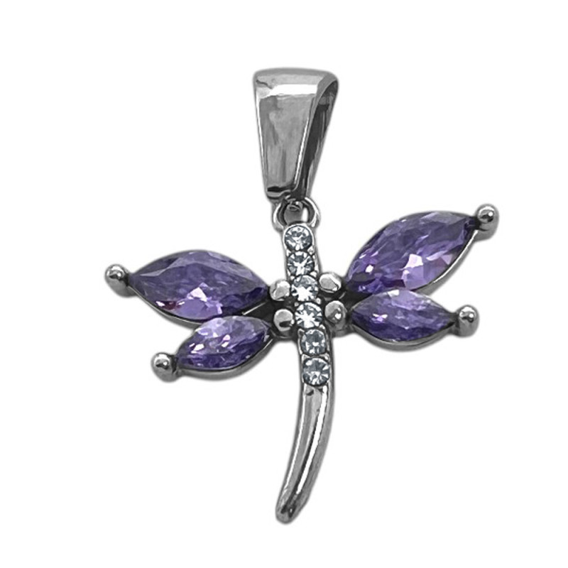 LIBELULA C/ ALAS CUBIC VIOLETA Y CENTRO CRISTAL DIJE