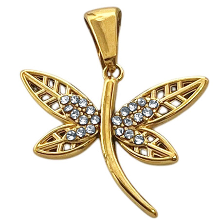 DORADO LIBELULA C/ ALAS CALADAS Y CUBIC CRISTAL DIJE
