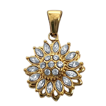 DORADO GIRATORIO FLOR GIRASOL CUBIC CRISTAL M:I DIJE