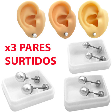 X3 PARES ABRIDOR 4-5-6MM PERLA C/BASE ARO