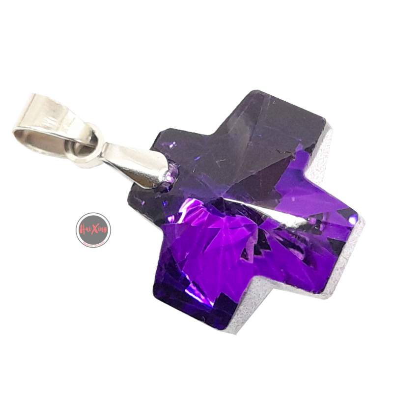 VIOLETA 18MM CRUZ EQUILIBRIO CRISTAL FACETADO DIJE