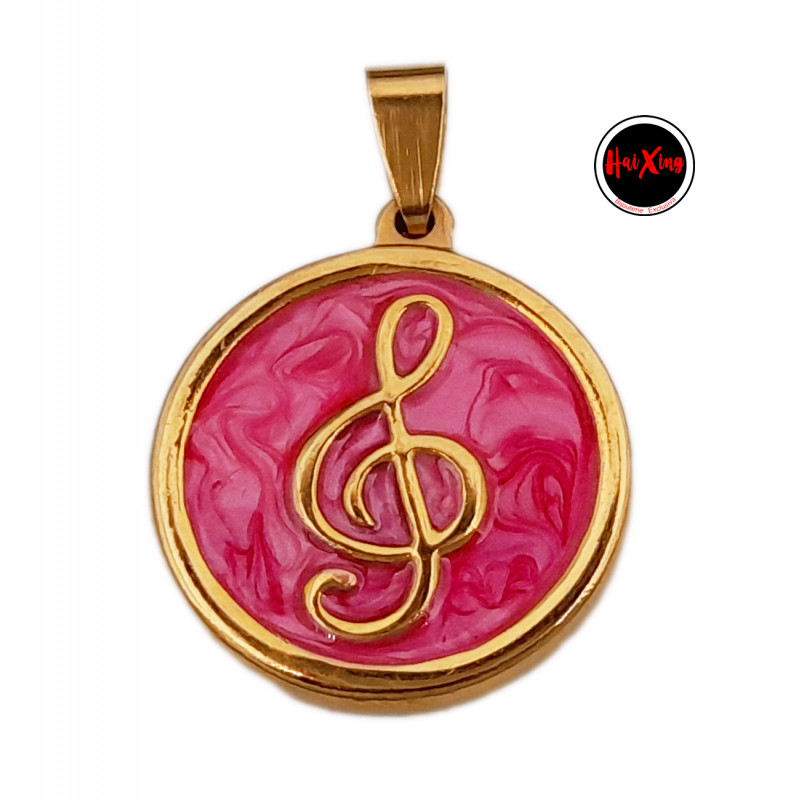 CLAVE DE SOL ROSA SOBRE DORADO DIJE