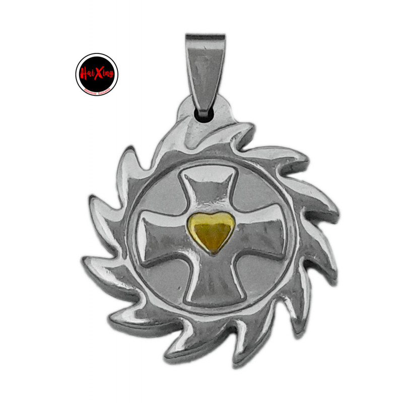 CRUZ ORLADA 3D CORAZON DORADO DIJE