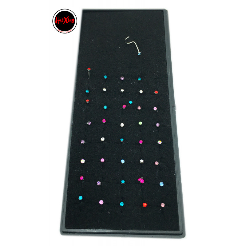 BLISTER x40 PERNO CURVO NARIZ C/ STRASS COLOR NOSTRIL PIERCING