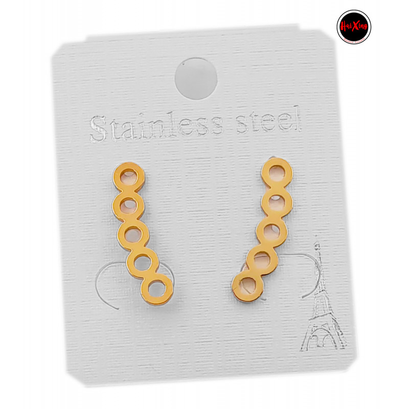 PAR DORADO TREPADOR CIRCULOS P/ AMBAS OREJAS ARO