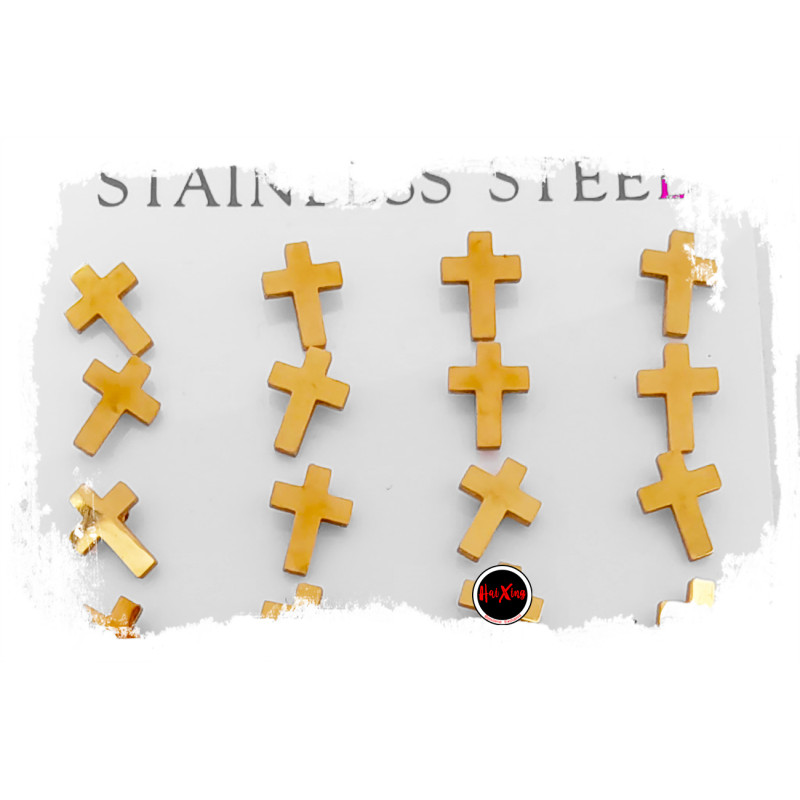 DORADO MEDIO BLISTER CRUZ MINIATURA X6 PARES ARO